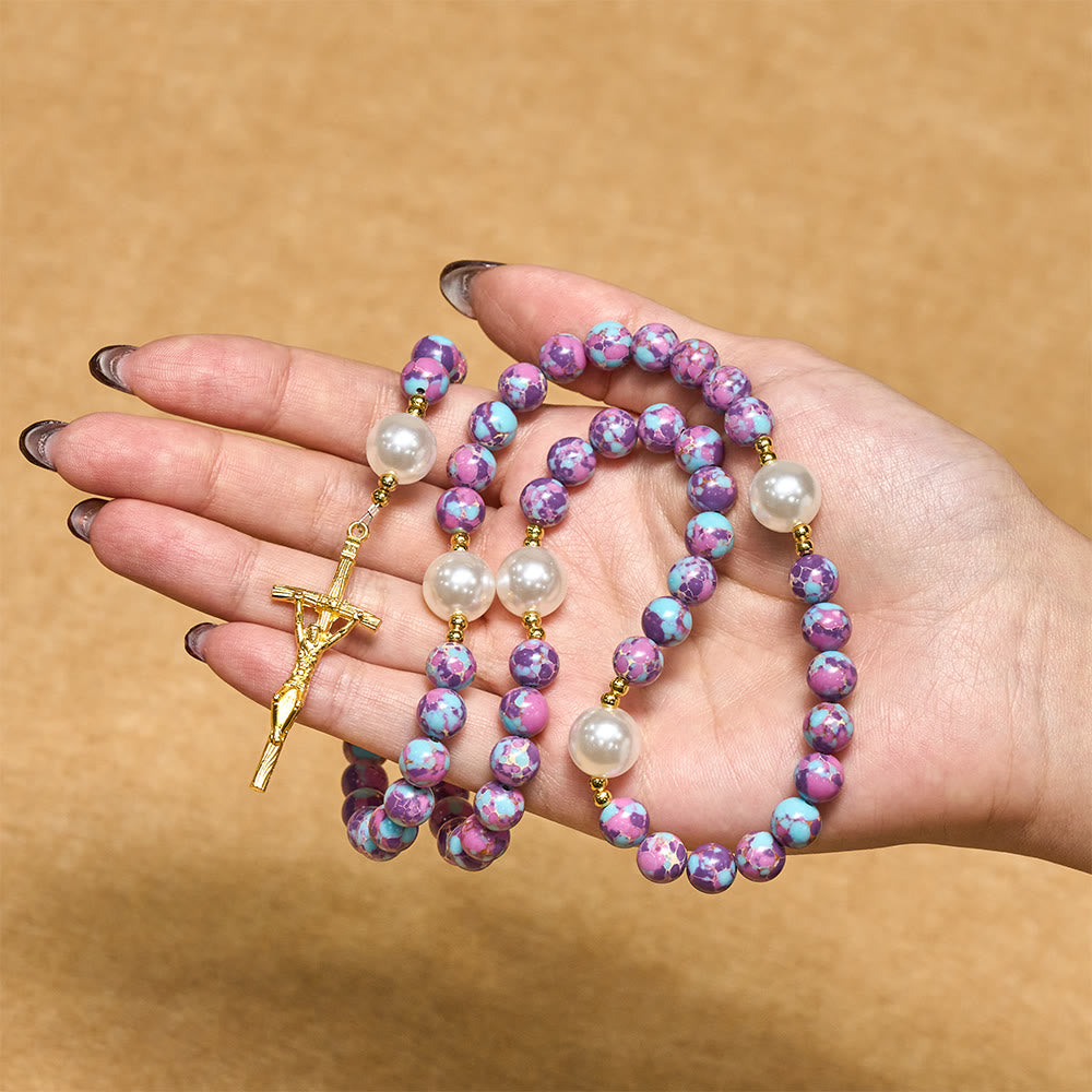 Christianartworkshop Chapelet en pierre impériale violette et bleue bénite : Emportez un peu de chaleur dans votre poche - image 1