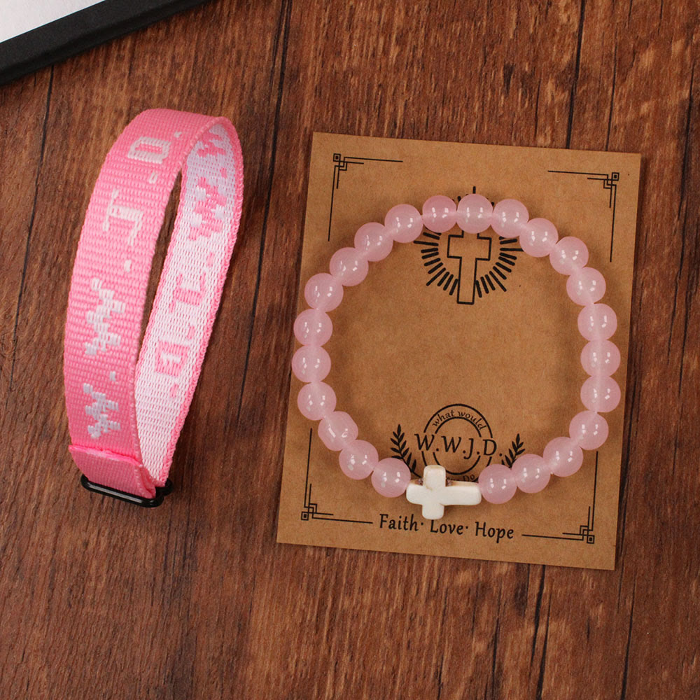 Christianartworkshop Bracelet « Invite à la foi » avec perle croix et carte « Que ferait Jésus ? » : un souvenir prêt à offrir. - Quartz rose - image 14