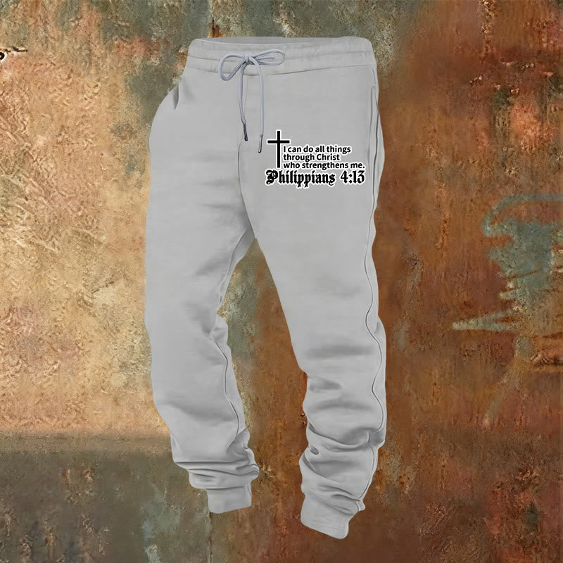 Atelier d'art chrétien Philippiens 4:13 avec pantalon de survêtement à croix : À porter au quotidien avec une foi tranquille - Gris clair - 2XL - image 4