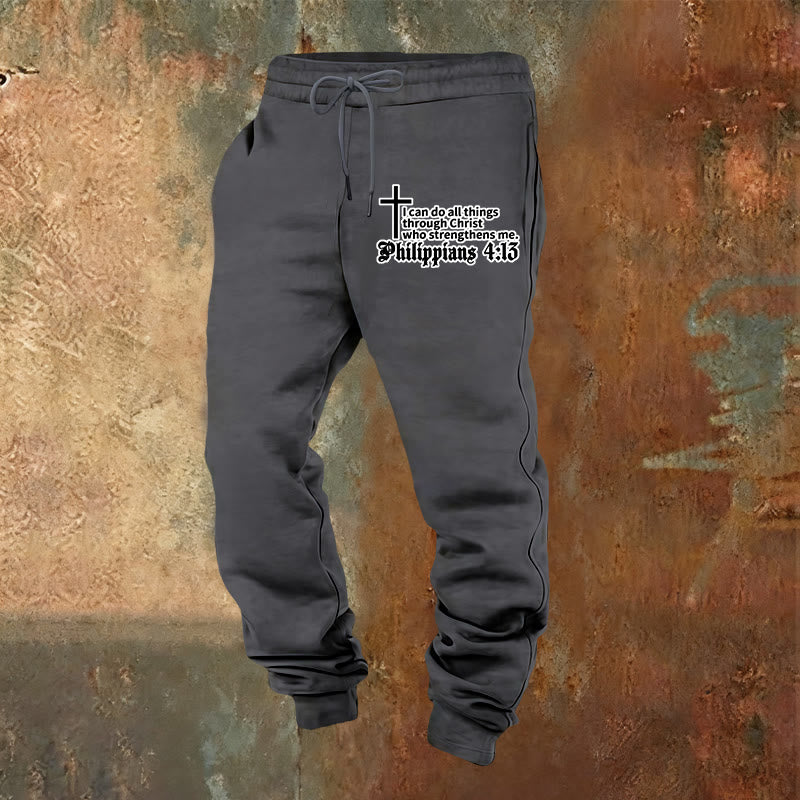 Atelier d'art chrétien Philippiens 4:13 avec pantalon de survêtement à croix : À porter au quotidien avec une foi tranquille - Gris chaud - 2XL - image 12