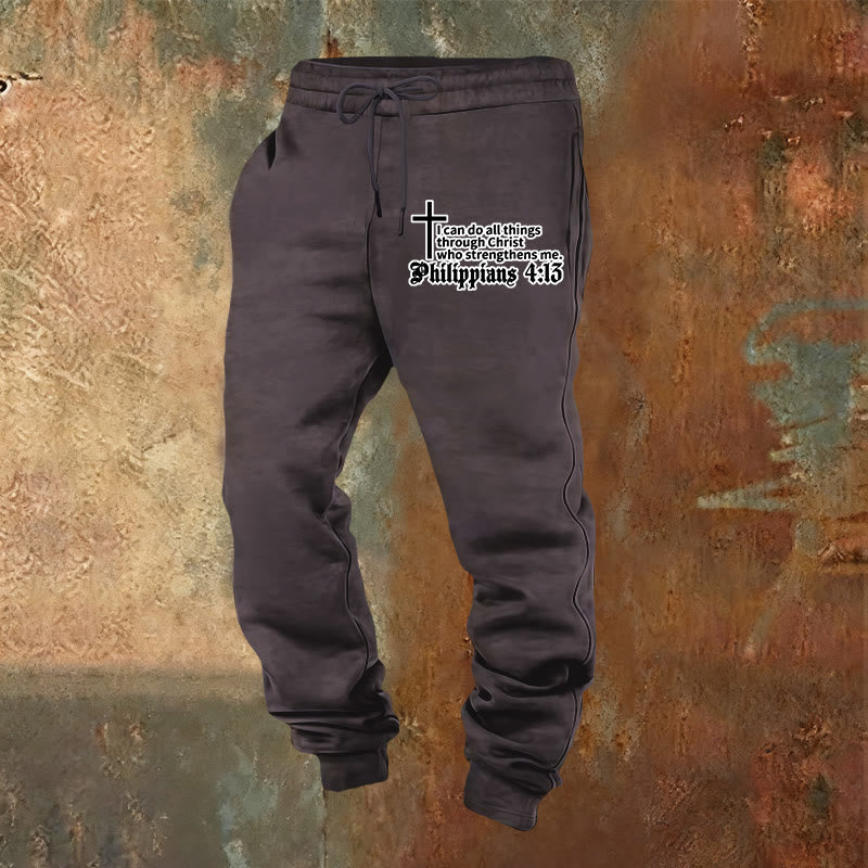Atelier d'art chrétien Philippiens 4:13 avec pantalon de survêtement à croix : À porter au quotidien avec une foi tranquille - Gris foncé - 2XL - image 0