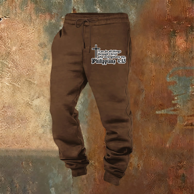 Atelier d'art chrétien Philippiens 4:13 avec pantalon de survêtement à croix : À porter au quotidien avec une foi tranquille - Brun - 2XL - image 8