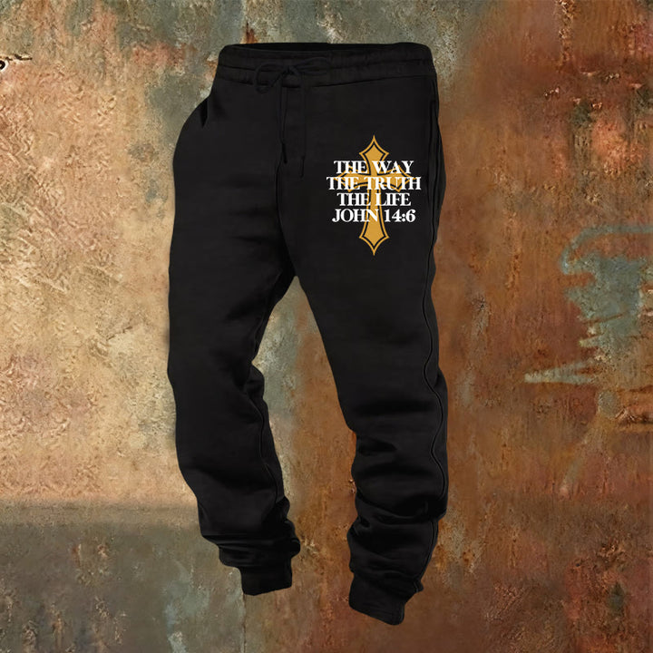 Atelier d'art chrétien - Pantalon de survêtement Jean avec croix : Idéal pour l'église et les journées décontractées - Noir - 2XL - image 0