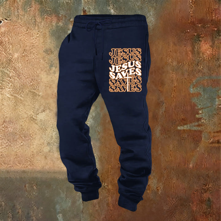 Christianartworkshop Pantalon de survêtement Jésus sauve : Confort quotidien enveloppé de dévotion - Bleu marine - 2XL - image 16
