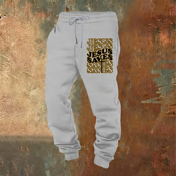 Christianartworkshop Pantalon de survêtement Jésus sauve : Confort quotidien enveloppé de dévotion - Gris clair - 2XL - image 0