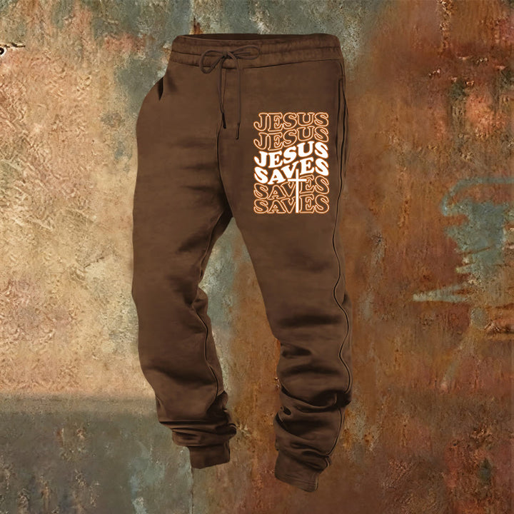Christianartworkshop Pantalon de survêtement Jésus sauve : Confort quotidien enveloppé de dévotion - Brun - 2XL - image 4