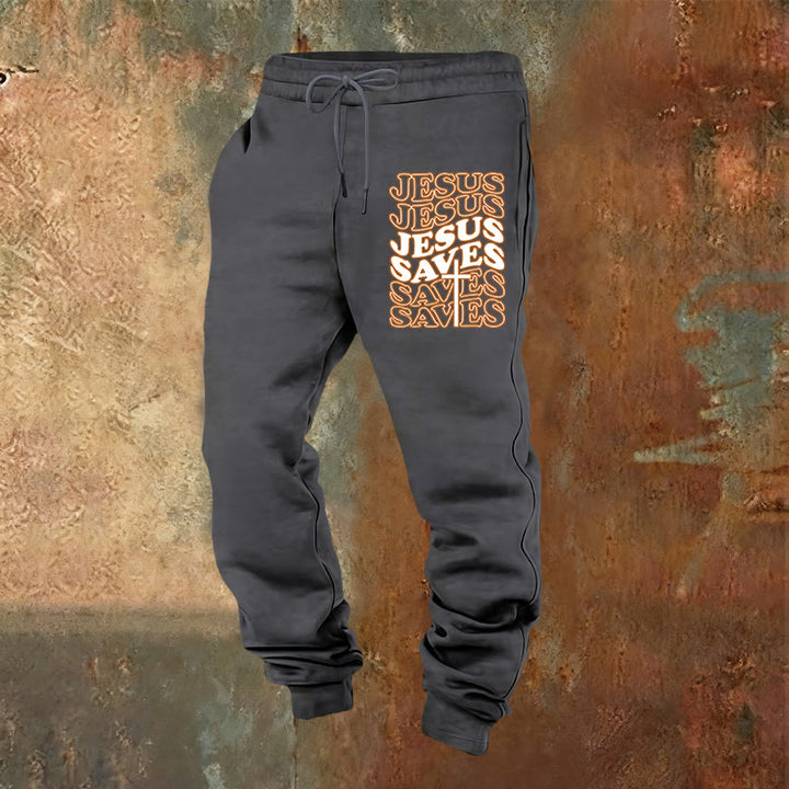 Christianartworkshop Pantalon de survêtement Jésus sauve : Confort quotidien enveloppé de dévotion - Gris chaud - 2XL - image 8