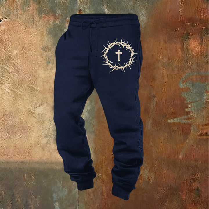 Atelier d'art chrétien Pantalon de survêtement Couronne d'épines et croix : Confort tissé de grâce rédemptrice - Bleu marine - 2XL - image 20