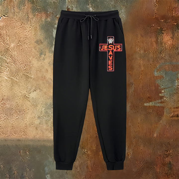 Atelier d'art chrétien - Croix et pantalon de survêtement « Jésus sauve » : un vêtement du quotidien lié à sa promesse - image 22