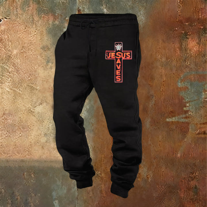 Atelier d'art chrétien - Croix et pantalon de survêtement « Jésus sauve » : un vêtement du quotidien lié à sa promesse - Noir - 2XL - image 20