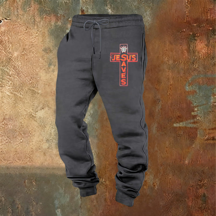 Atelier d'art chrétien - Croix et pantalon de survêtement « Jésus sauve » : un vêtement du quotidien lié à sa promesse - Gris chaud - 2XL - image 16