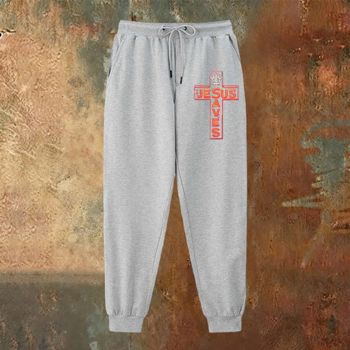 Atelier d'art chrétien - Croix et pantalon de survêtement « Jésus sauve » : un vêtement du quotidien lié à sa promesse - image 10