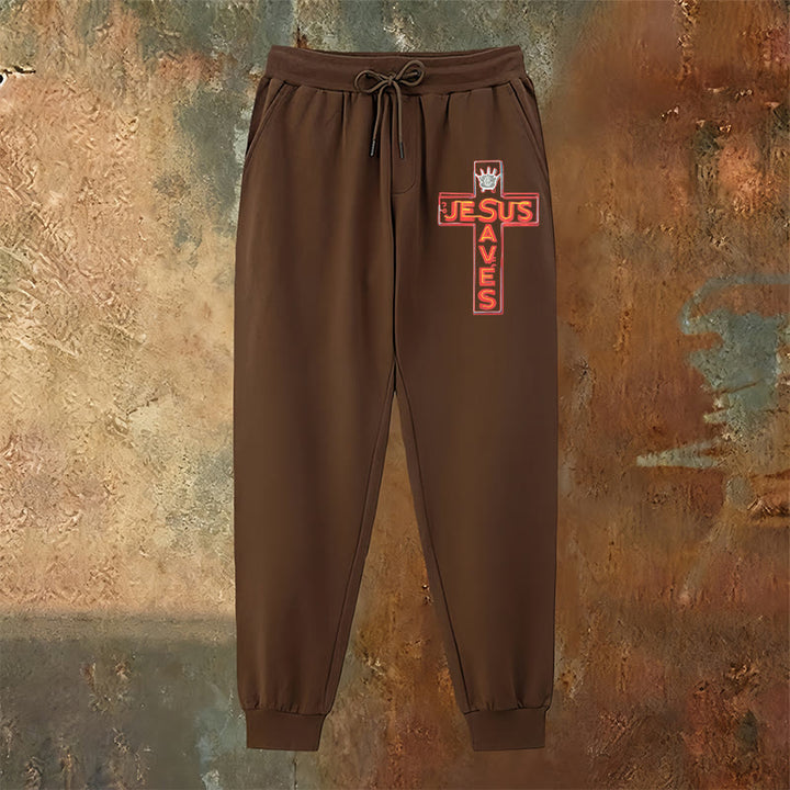 Atelier d'art chrétien - Croix et pantalon de survêtement « Jésus sauve » : un vêtement du quotidien lié à sa promesse - image 14