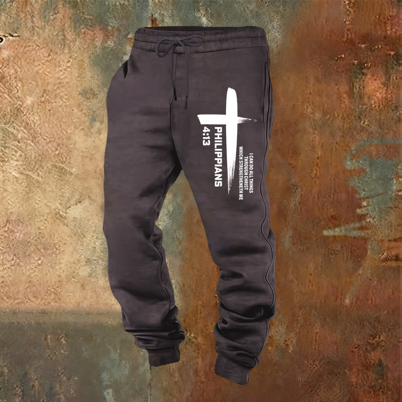 Christianartworkshop Pantalon de survêtement « Je peux tout faire » en croix : un vêtement du quotidien enraciné dans l'espoir - Gris foncé - 2XL - image 8