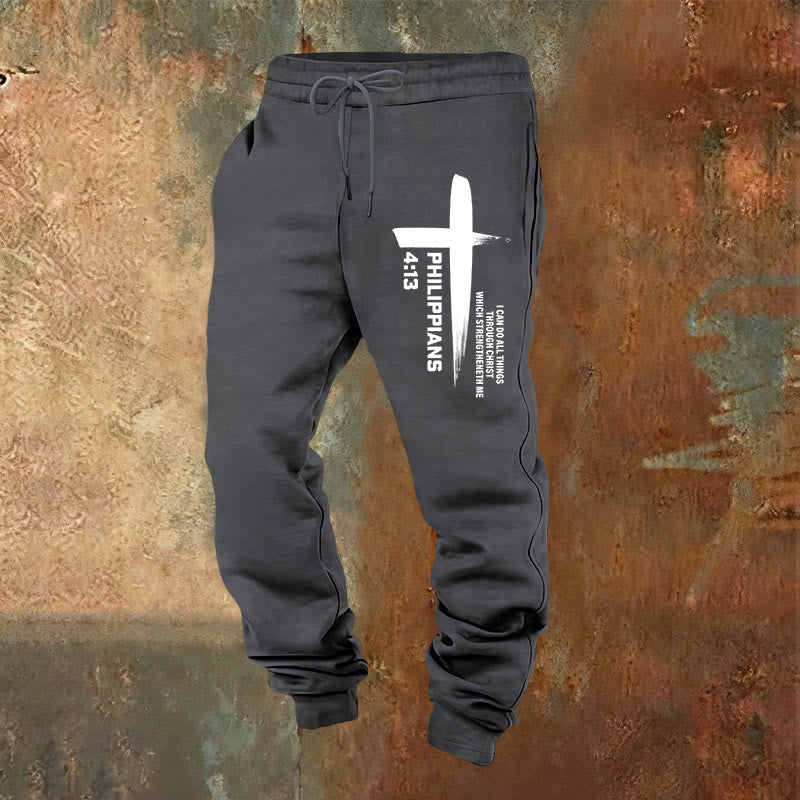 Christianartworkshop Pantalon de survêtement « Je peux tout faire » en croix : un vêtement du quotidien enraciné dans l'espoir - Gris chaud - 2XL - image 20