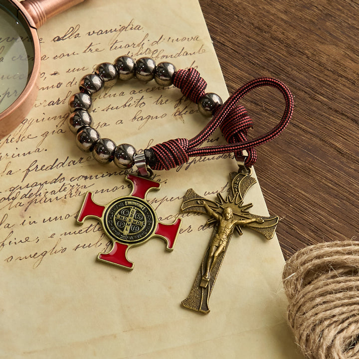 Christianartworkshop FOI PRIÉE : Chapelet de poche portable en paracorde avec crucifix et saint Benoît - image 3
