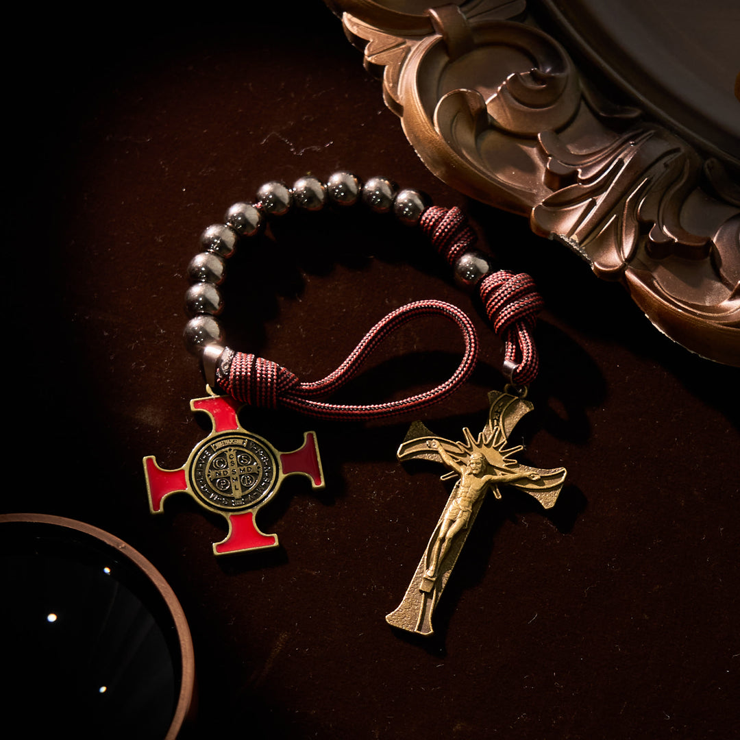 Christianartworkshop FOI PRIÉE : Chapelet de poche portable en paracorde avec crucifix et saint Benoît - image 5