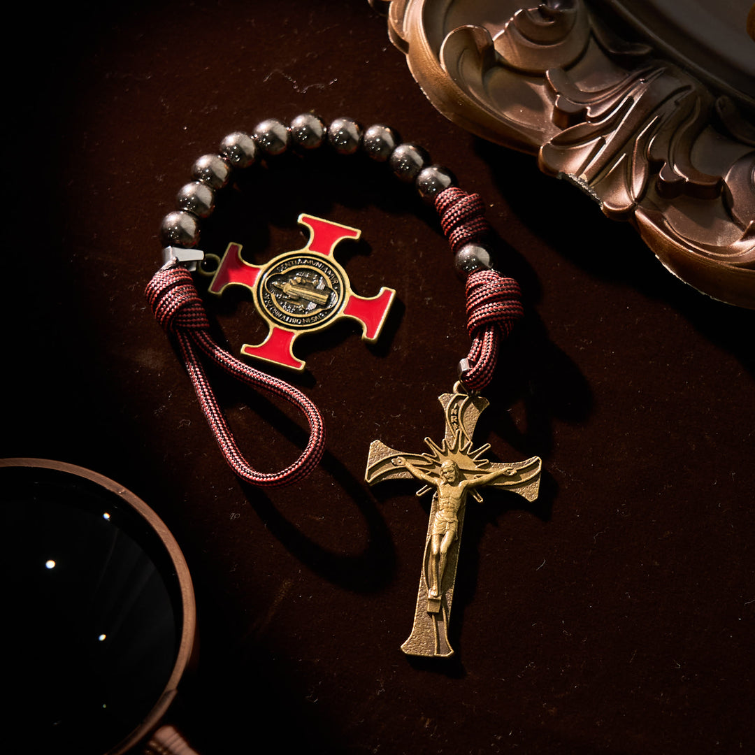 Christianartworkshop FOI PRIÉE : Chapelet de poche portable en paracorde avec crucifix et saint Benoît - image 6