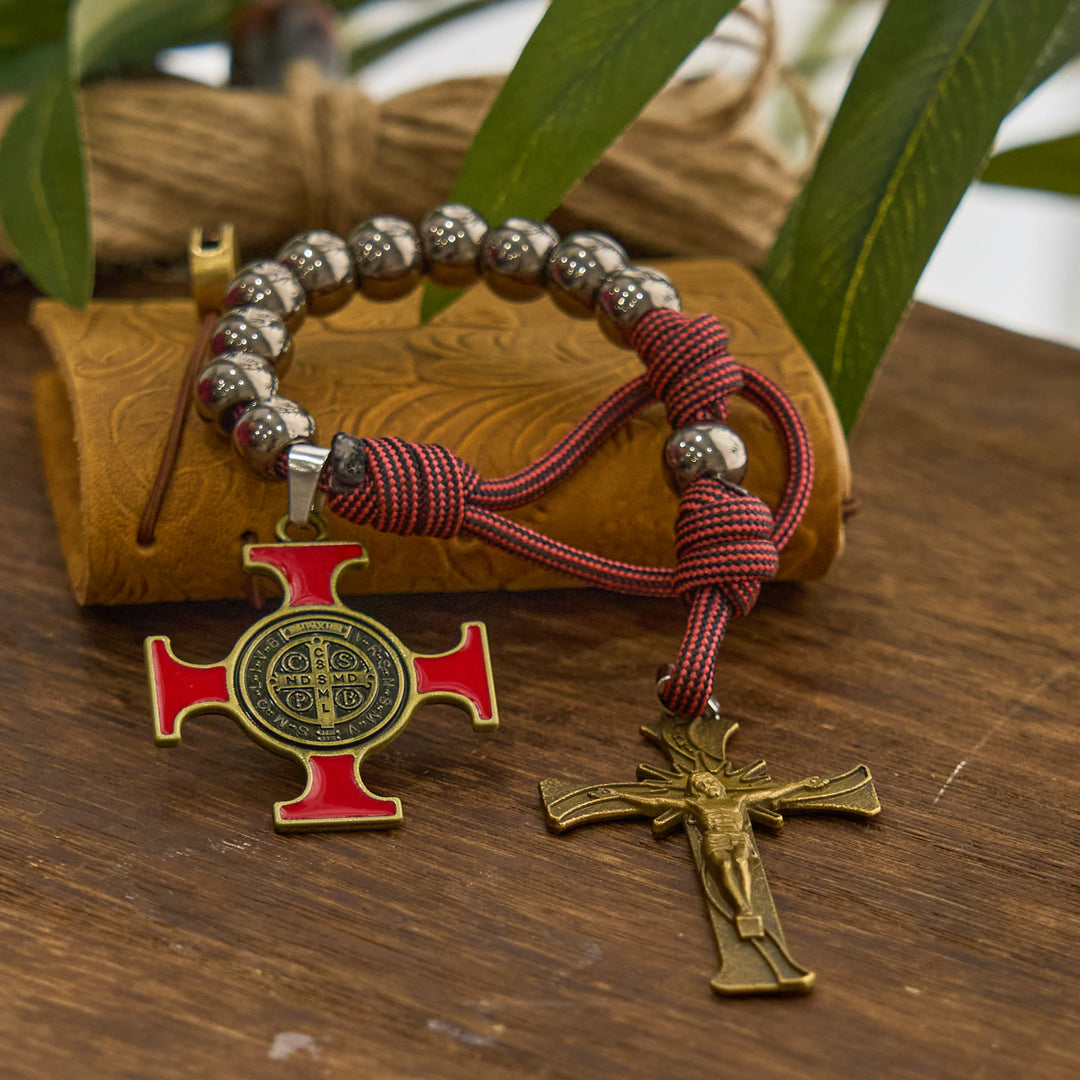 Christianartworkshop FOI PRIÉE : Chapelet de poche portable en paracorde avec crucifix et saint Benoît - image 2