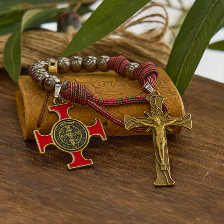 Christianartworkshop FOI PRIÉE : Chapelet de poche portable en paracorde avec crucifix et saint Benoît - image 9