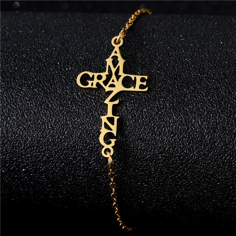 Bracelet Croix et Foi de Christianartworkshop : Un délicat compagnon de grâce et d'espoir - AMAZING GRACE - Doré - image 5