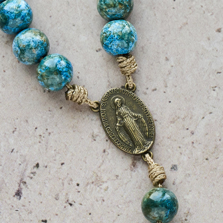Christianartworkshop Chapelet des Sept Douleurs de la Vierge Marie, avec perles peintes à l'huile bleue et médaille de la Vierge Marie - image 6