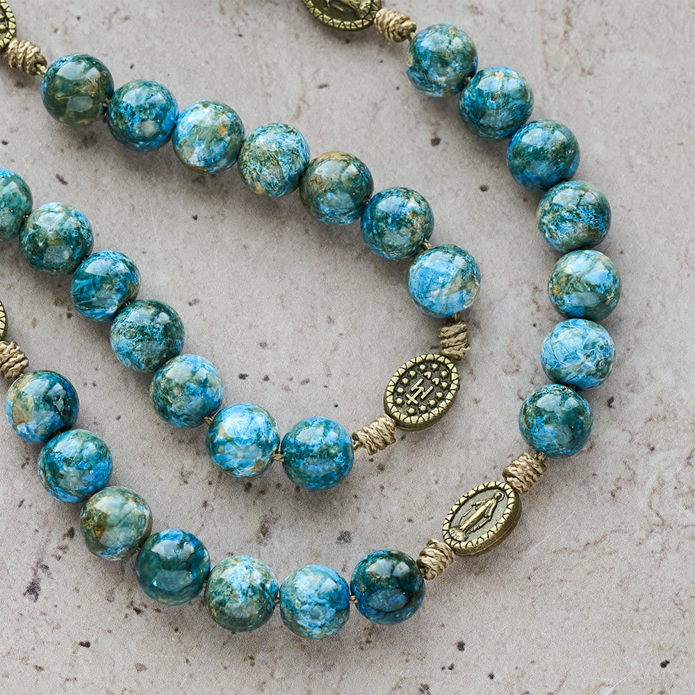 Christianartworkshop Chapelet des Sept Douleurs de la Vierge Marie, avec perles peintes à l'huile bleue et médaille de la Vierge Marie - image 7