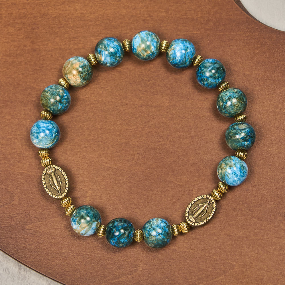 Christianartworkshop Bracelet de dévotion vintage de 10 mm en peinture à l'huile bleue avec médaille miraculeuse - Tour de poignet : 19-23 cm (7,48-9,06 pouces) - image 0