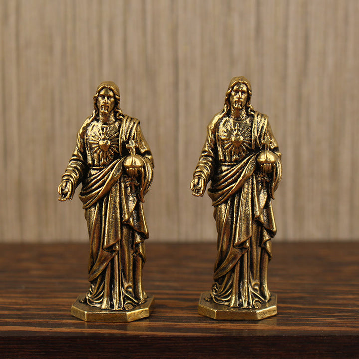 Christianartworkshop Statue en laiton de Jésus au Sacré-Cœur : Compagnon respectueux de la grâce - image 0