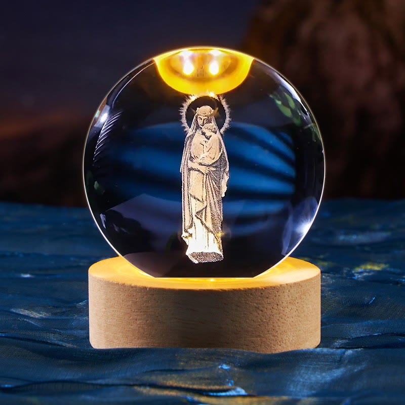Veilleuse Boule de Cristal Sacrée de Christianartworkshop : Compagnon Lumineux de la Présence Divine - Marie et Jésus - avec base lumineuse colorée - 8 cm - image 13