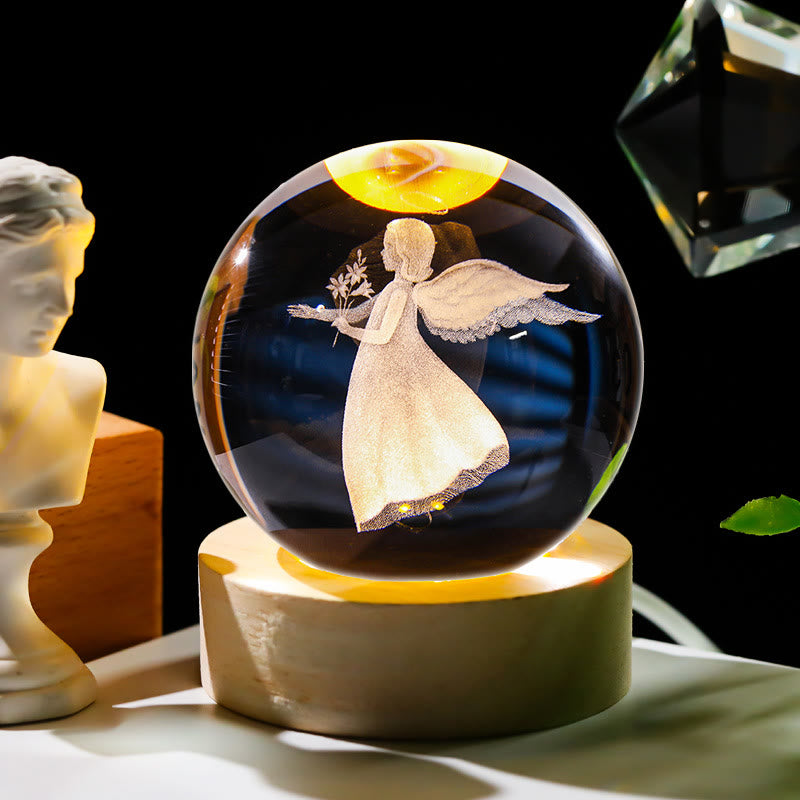 Veilleuse Boule de Cristal Sacrée de Christianartworkshop : Compagnon Lumineux de la Présence Divine - Petit ange - avec base lumineuse colorée - 8 cm - image 14