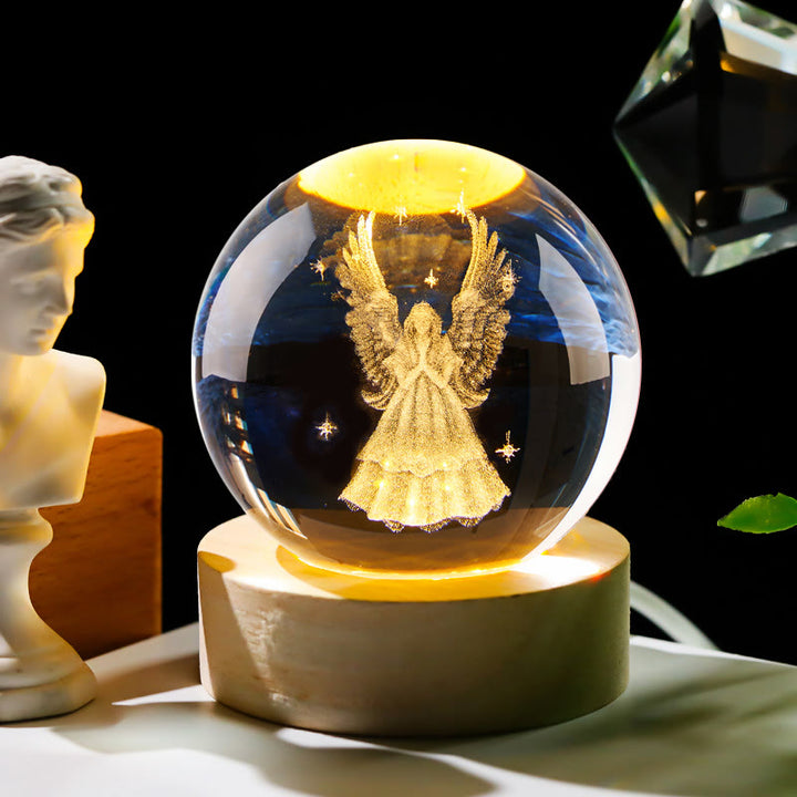 Veilleuse Boule de Cristal Sacrée de Christianartworkshop : Compagnon Lumineux de la Présence Divine - Ange - avec base lumineuse colorée - 8 cm - image 8