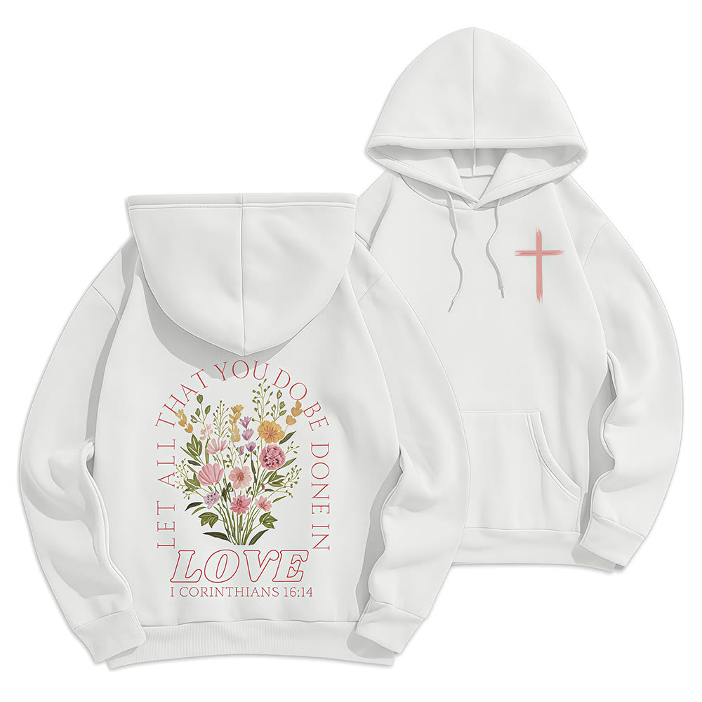 Christianartworkshop Do All In Love Scripture Floral Fleece Lined Polyester Hoodie - Blanc - 2XL - image 12