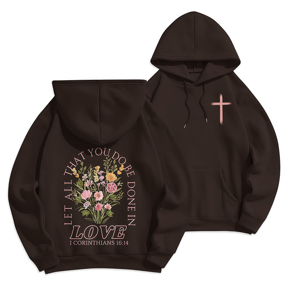 Christianartworkshop Do All In Love Scripture Floral Fleece Lined Polyester Hoodie - Brun - 2XL - image 6