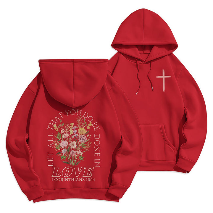 Christianartworkshop Do All In Love Scripture Floral Fleece Lined Polyester Hoodie - Rouge - 2XL - image 18
