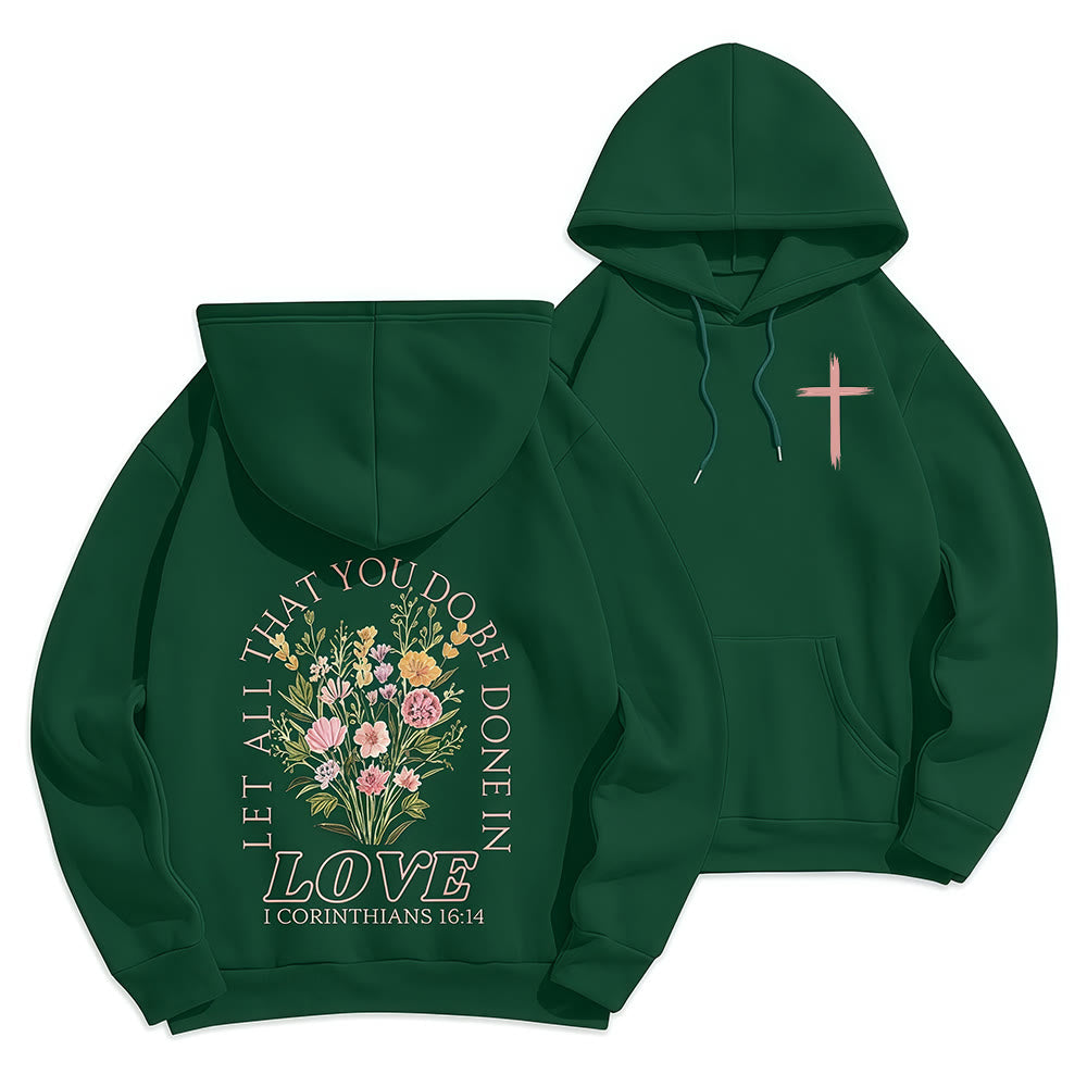 Christianartworkshop Do All In Love Scripture Floral Fleece Lined Polyester Hoodie - Vert - 2XL - image 3