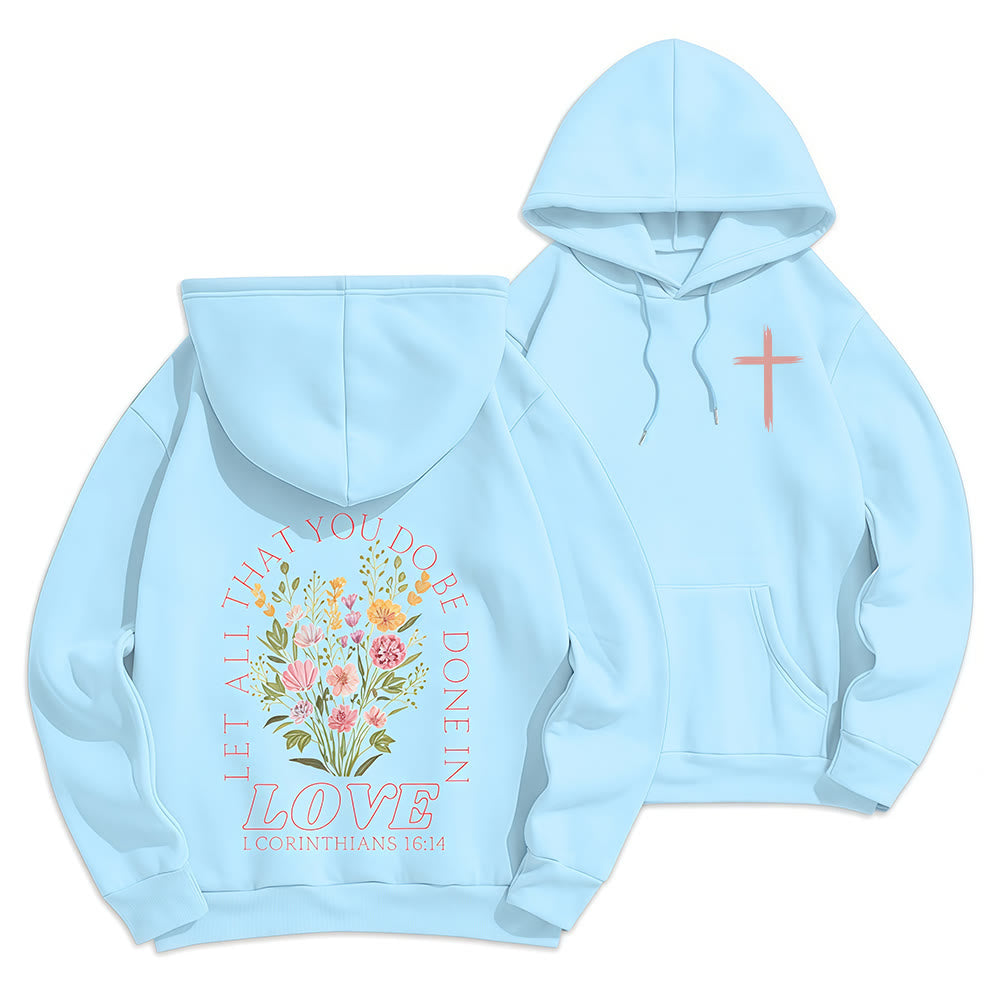 Christianartworkshop Do All In Love Scripture Floral Fleece Lined Polyester Hoodie - Bleu - 2XL - image 21