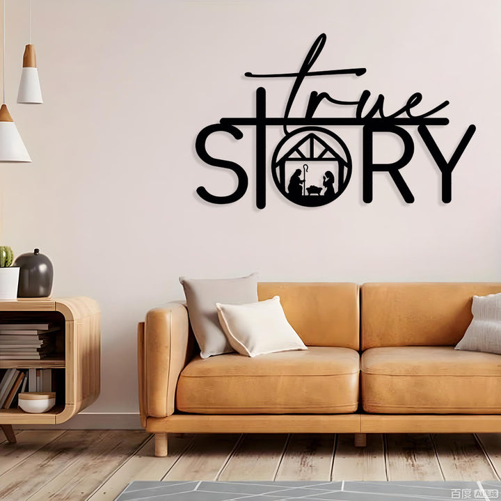 Christianartworkshop Décoration murale en métal « Histoire vraie et sacrée » : Un rappel discret du récit de la Nativité - image 1