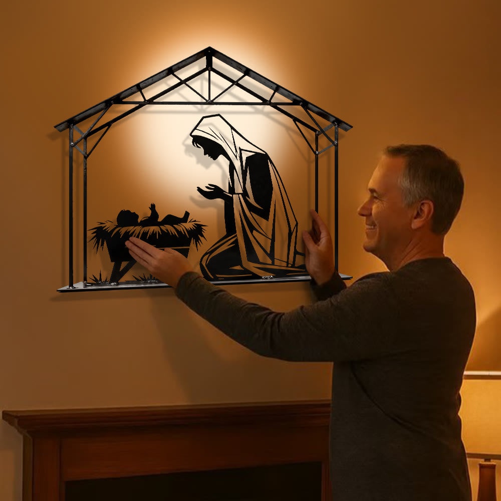 Christianartworkshop Décoration murale en métal Marie et crèche : Un doux rappel de la grâce - image 1