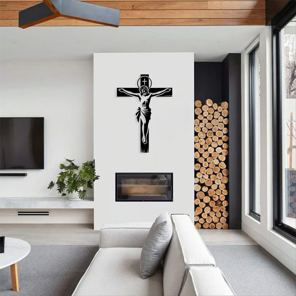 Christianartworkshop Crucifix auréolé en métal : Décoration murale vénérable du sacrifice divin - image 1