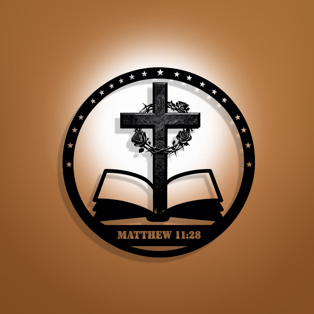 Christianartworkshop Décoration murale en métal Croix d'épines et rose et Bible : Un rappel paisible de la promesse du repos - 13,78''*13,78''/35cm*35cm - image 0