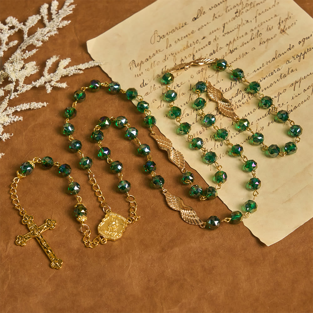 Christianartworkshop Chapelet en acrylique de l'Archange avec aile dorée : Compagnon rayonnant de douce grâce - image 4