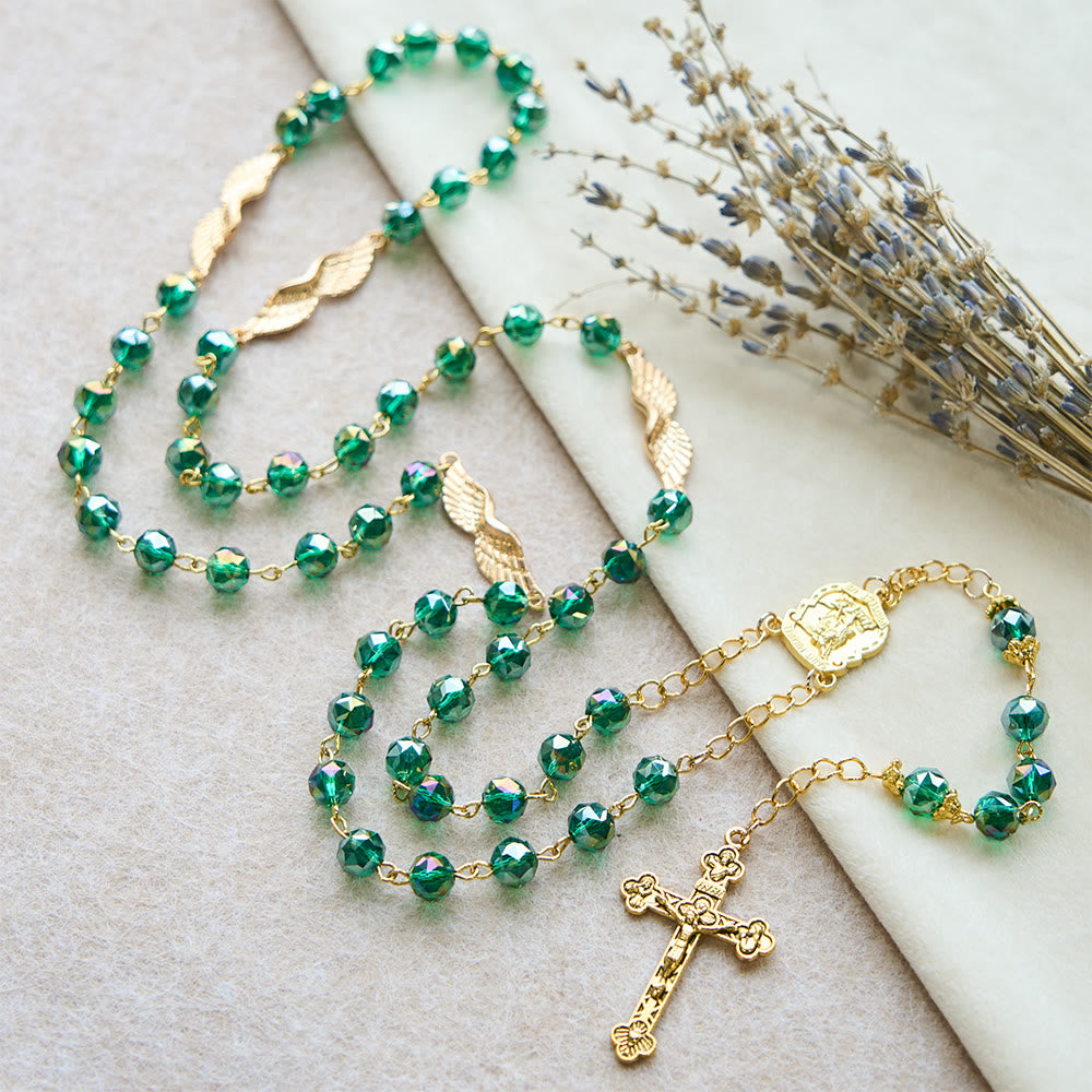 Christianartworkshop Chapelet en acrylique de l'Archange avec aile dorée : Compagnon rayonnant de douce grâce - image 5