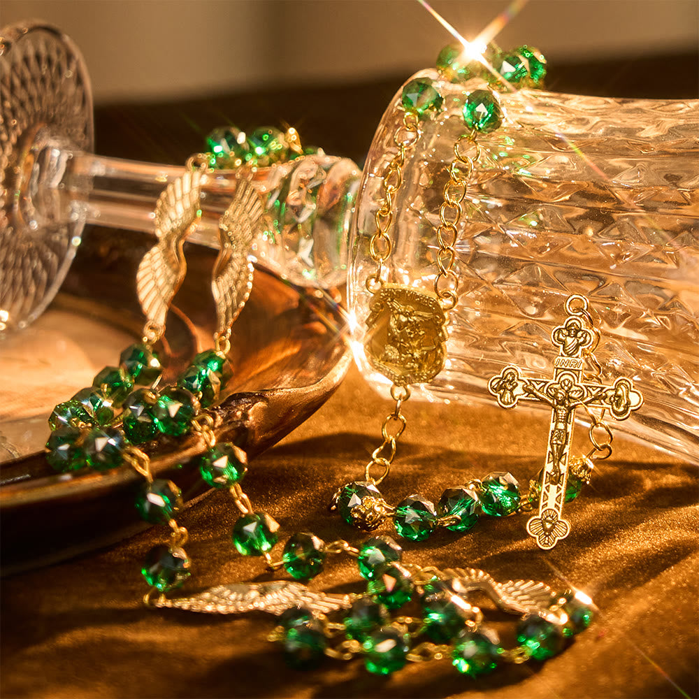 Christianartworkshop Chapelet en acrylique de l'Archange avec aile dorée : Compagnon rayonnant de douce grâce - image 7