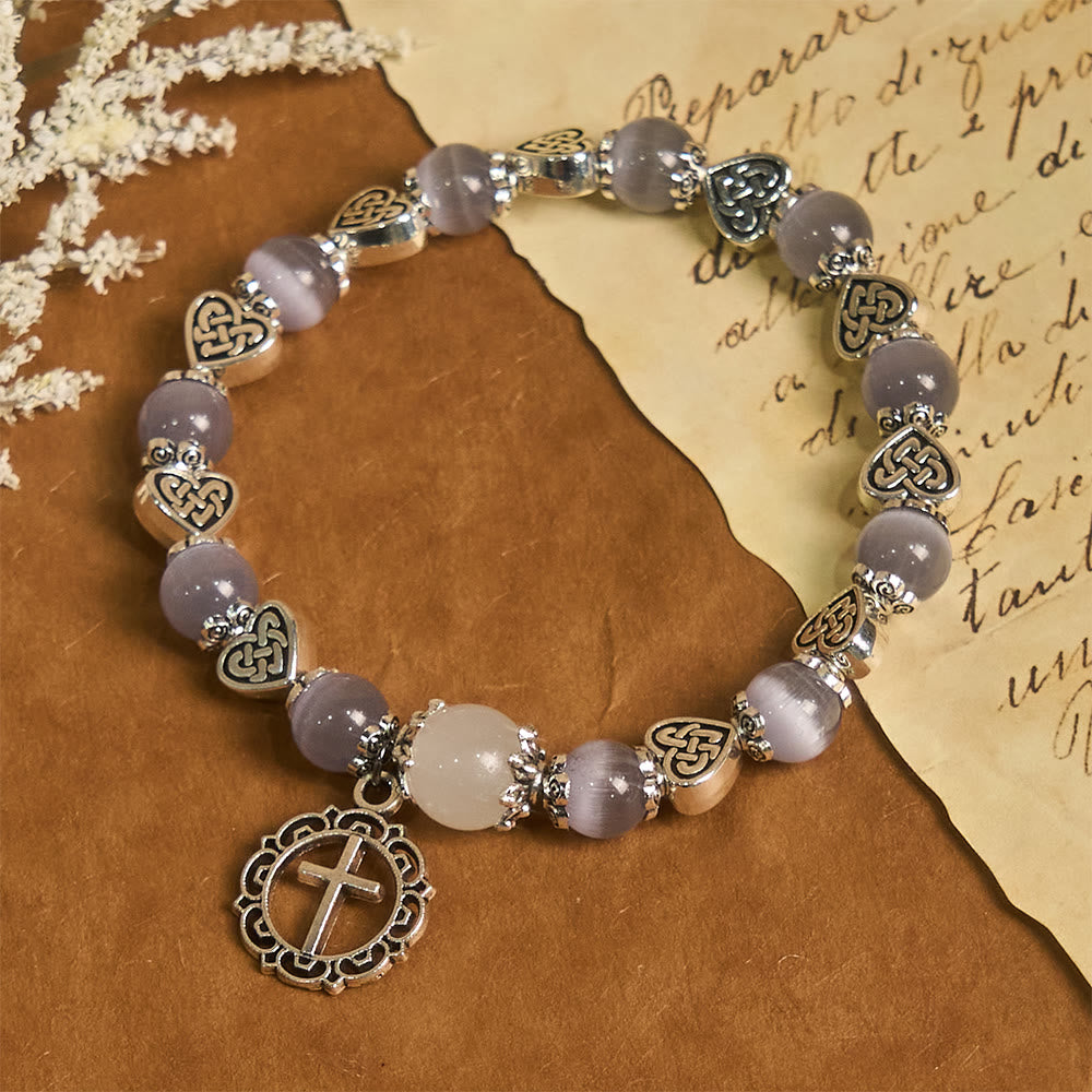 Bracelet œil-de-chat à nœud celtique Christianartworkshop : Doux compagnon de la grâce quotidienne - Violet (Tour de poignet : 16 cm) - image 0