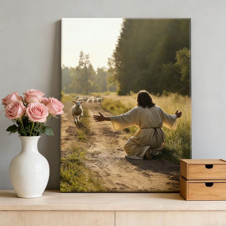 Christianartworkshop Affiche murale « Bon Berger serein » : Compagnon chaleureux et bienveillant - Tableau sur toile encadré - 11,81 po × 15,75 po × 0,71 po / 30 × 40 × 1,8 cm - image 0