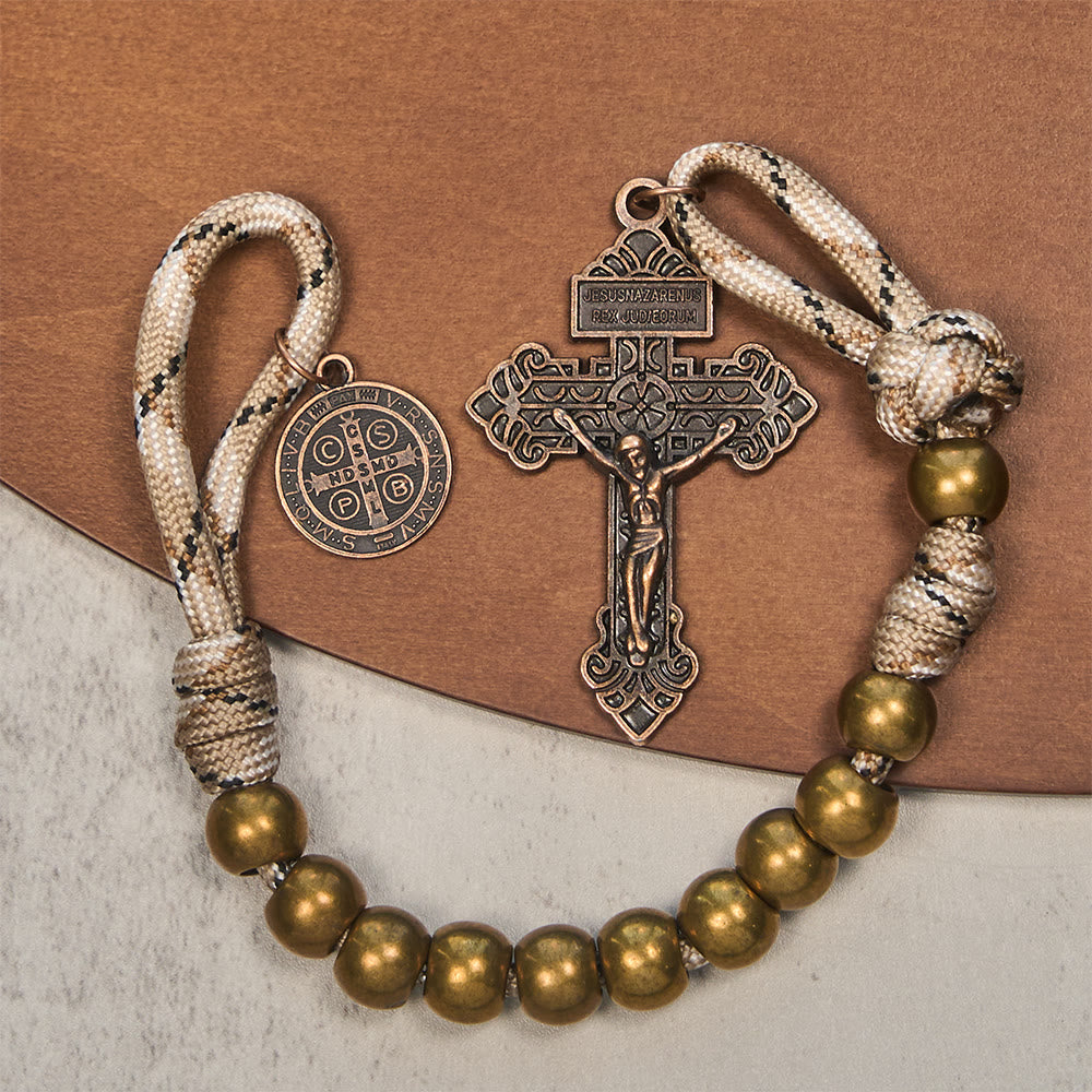 Christianartworkshop Chapelet de poche rustique en bronze avec croix et croix de saint Benoît en cuivre - image 5