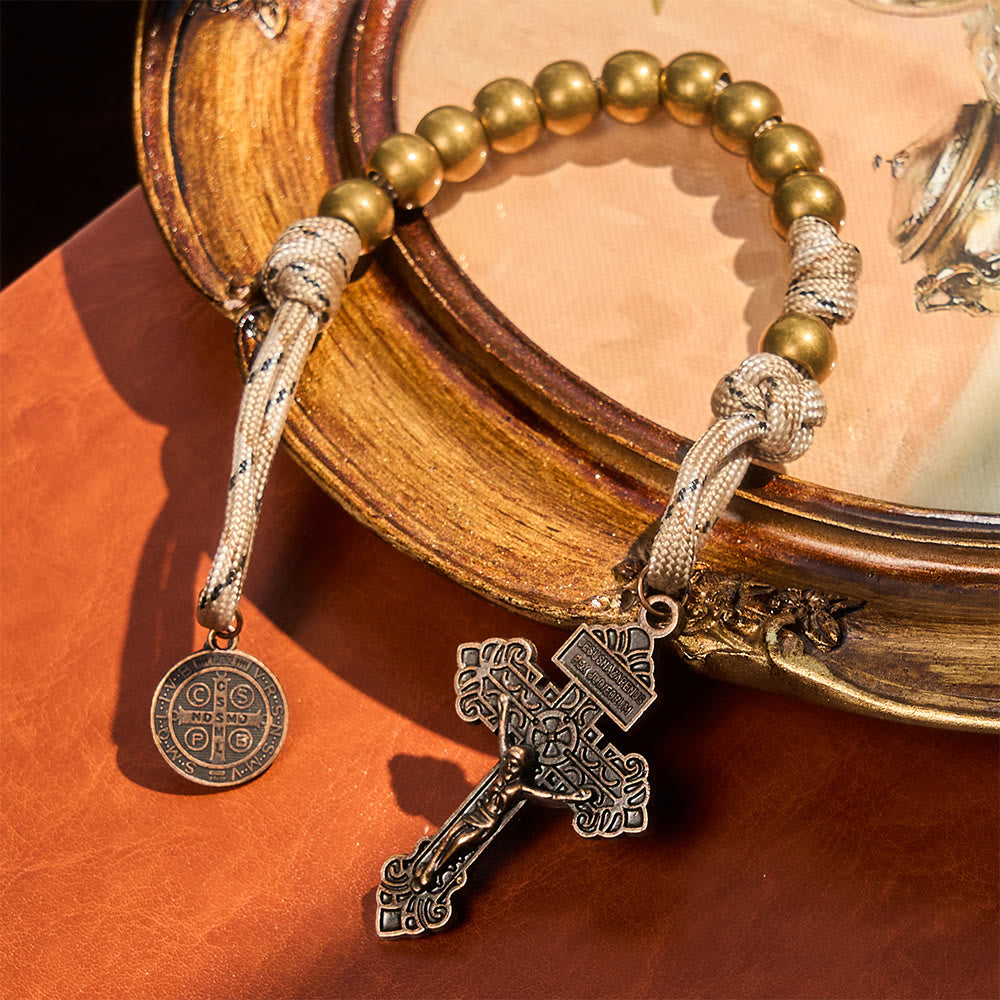 Christianartworkshop Chapelet de poche rustique en bronze avec croix et croix de saint Benoît en cuivre - image 3