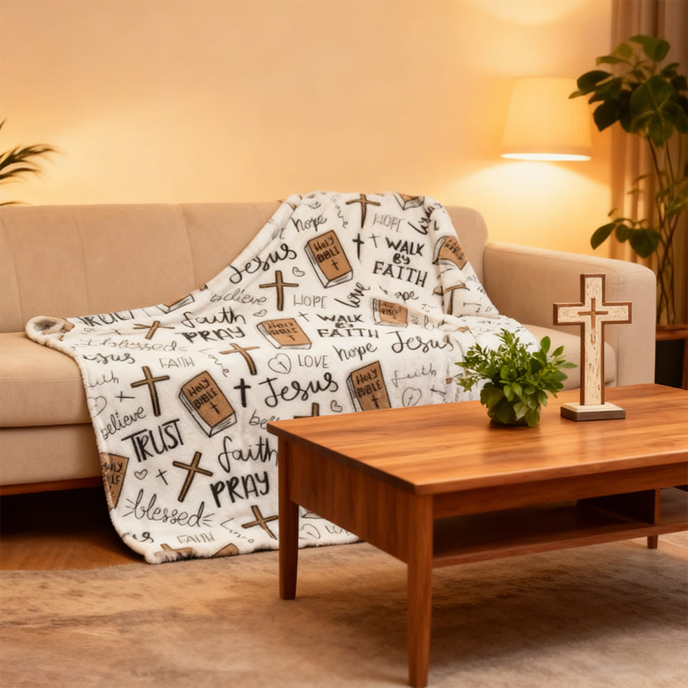 Christianartworkshop Couverture tapisserie Croix et Bible : Compagnon idéal de la grâce quotidienne - image 1