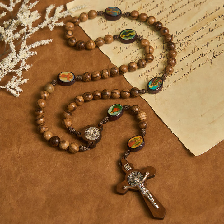 Chapelet en bois naturel avec perles ornées d'icônes sacrées, Christianartworkshop : La foi enracinée dans la grâce naturelle - image 7